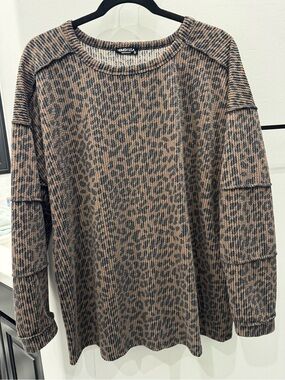 HEIMISH USA Brown Leopard Print Crewneck Sweater